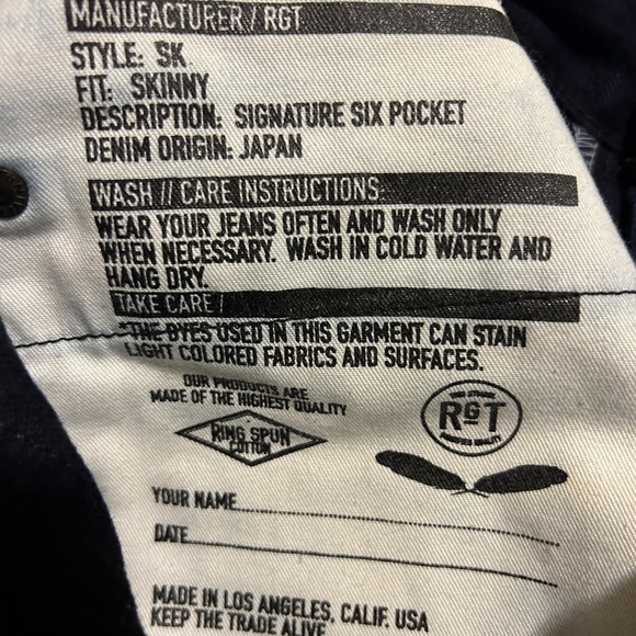 RGT Rouge Territory raw salvage skinny signature six pocket button fly jeans - Picture 16 of 16